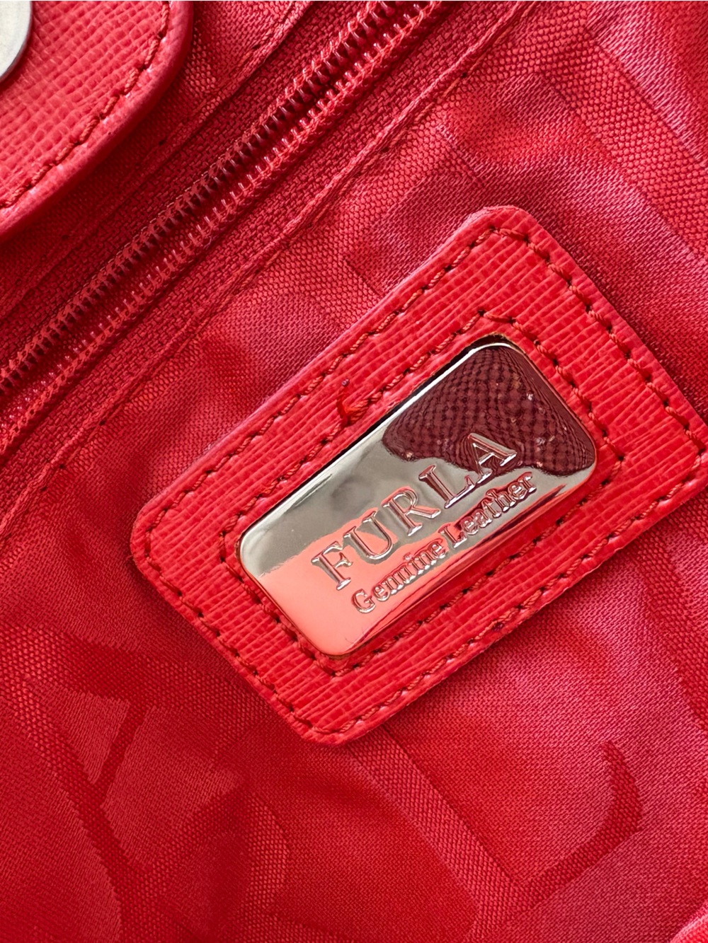 Furla Vibrant Red-Orange Structured Tote with Gold Lock - Picture 2 of 14